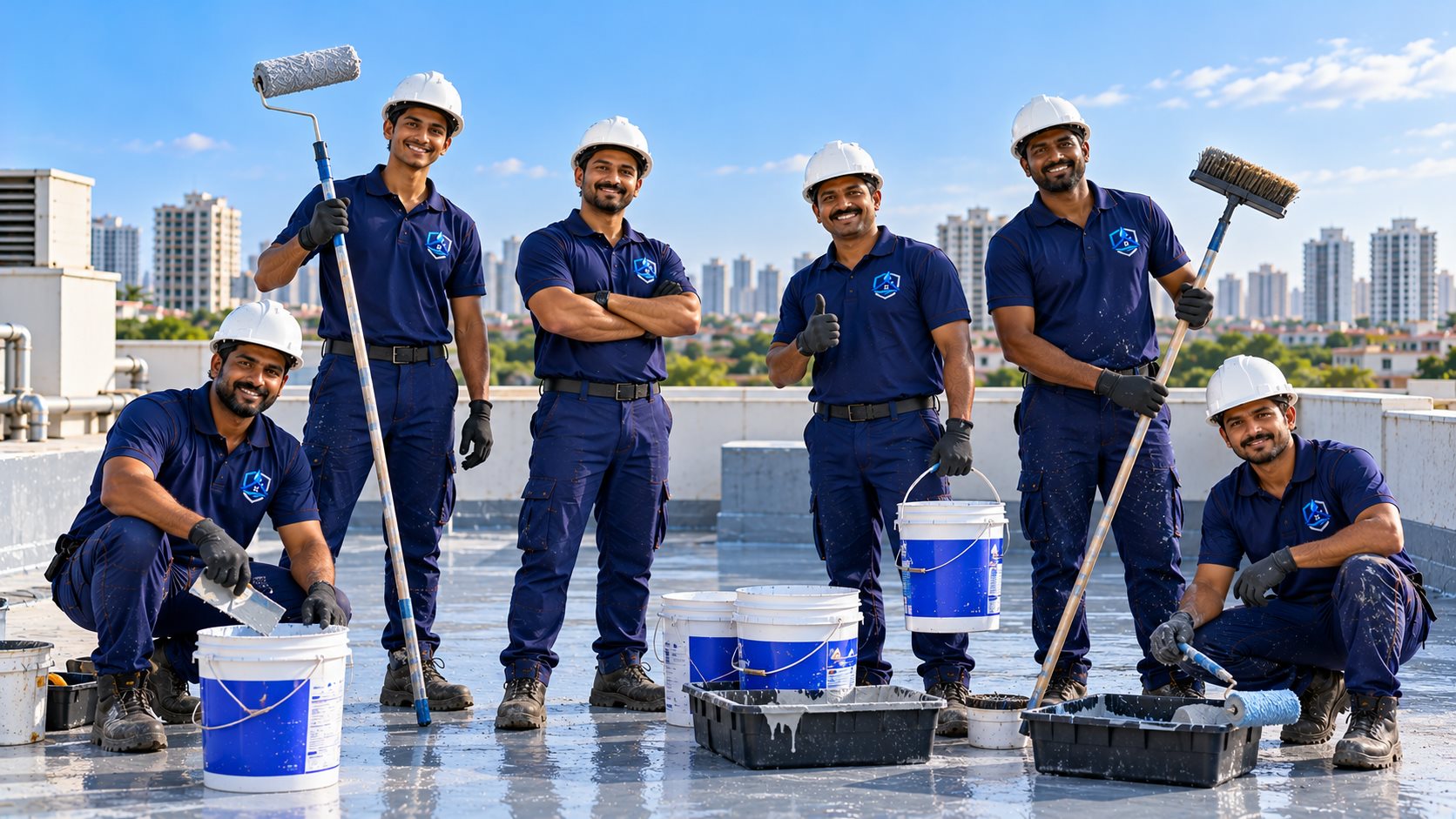 Buildcare waterproofing team of technicians on a rooftop site